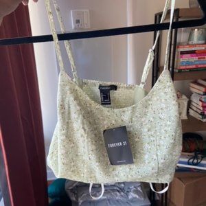 F21 Light Green Floral Cropped Tank Top Size S